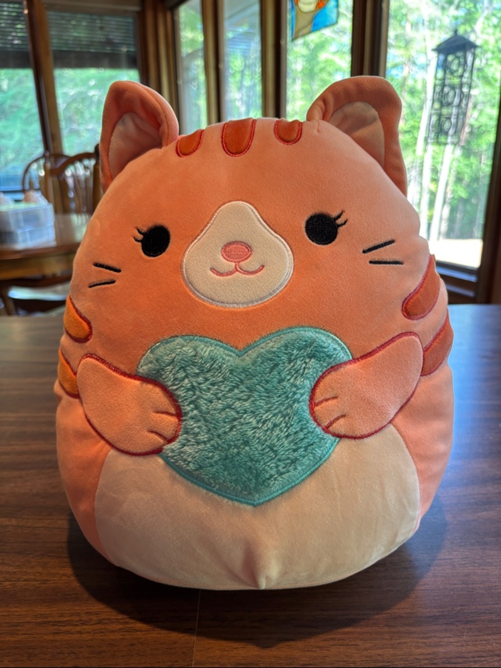 Squishmallows Orange Cat Plush with Teal Heart